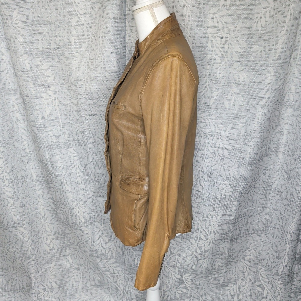 Gap Edition Womens Tan Genuine Leather Stand Collar Button Front Jacket Size M - Picture 6 of 16
